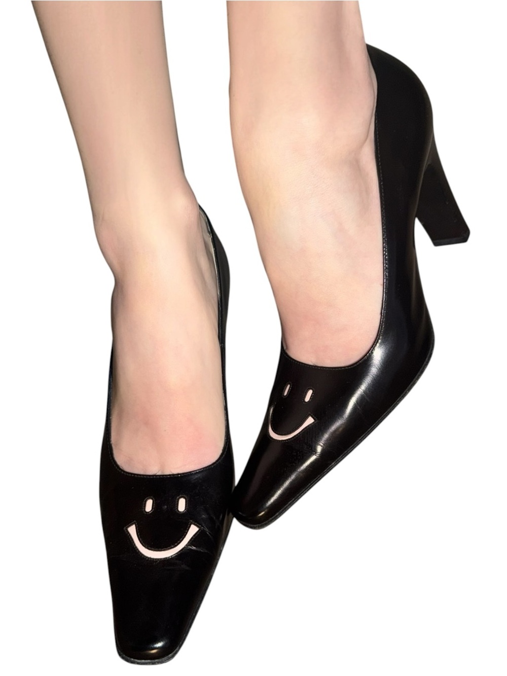 RARE Vintage Moschino Smiley Face Leather Heels